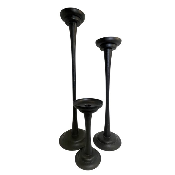 Set Of 3 Black Cast Iron Pottery Barn Candle Holders - Picture 1 of 12